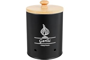ZLHETWT Large Ceramic Garlic Keeper, Rustic/Farmhouse Style Garlic Storage Box with Wood Lid Ventilated Garlic Saver for Kitc