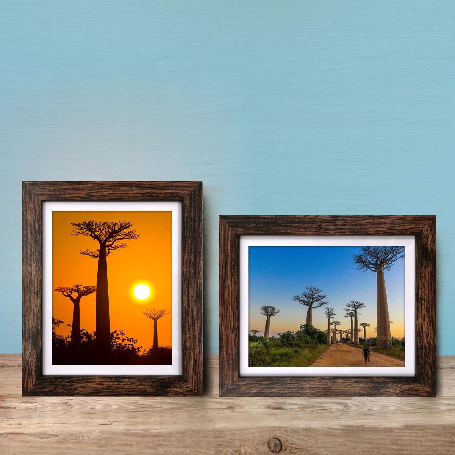 8x10 Picture Frames Rustic Brown with Mat Photo Frames 4 Packs for Tabletop or Wall -