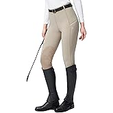 SANTINY Women's Horse Riding Pants with Zipper Pockets Knee-Patch Schooling Tights Equestrian Breeches for Women