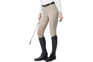 SANTINY Women's Horse Riding Pants with Zipper Pockets Knee-Patch Schooling Tights Equestrian Breeches for Women