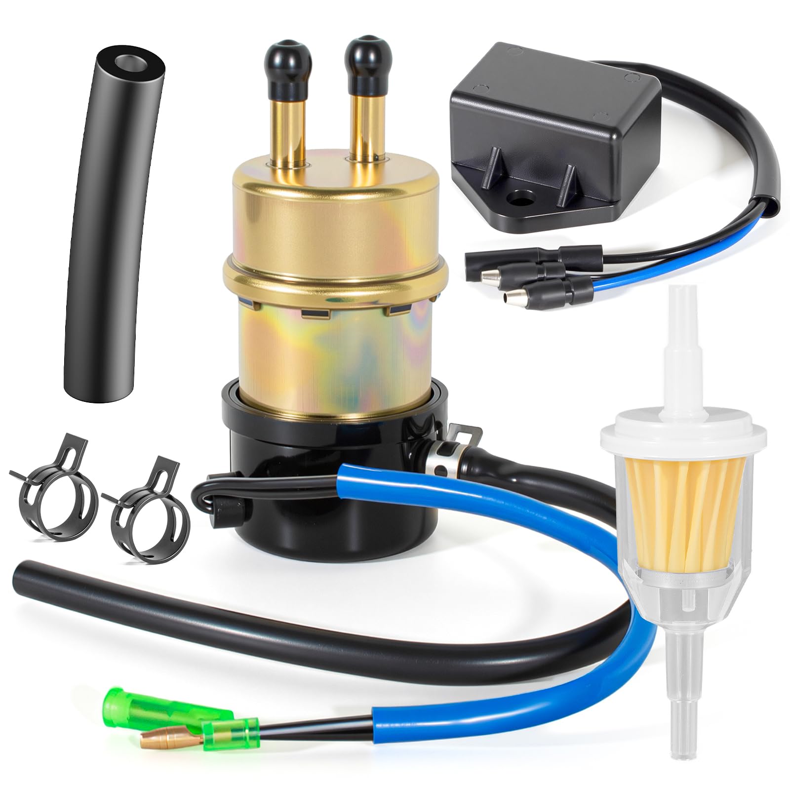 Photo 1 of 12V Electric Fuel Pump Inline, 8mm In/Outlet w/Cut Off Relay - for Kawasaki Mule 1000 2500 2510 2520 3000 3010 3020 (1993-2008) - Replaces 49040-1055, 27034-1053