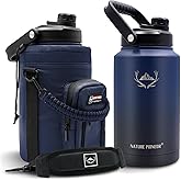 NATURE PIONEOR 1 Gallon Insulated Water Bottle - Double Vacuum Stainless Steel 128 oz Water Bottle with Holder/Carrier, Wide Mouth 1 gallon Water Jug for Outdoor Sports, Hiking, Camping, Gym