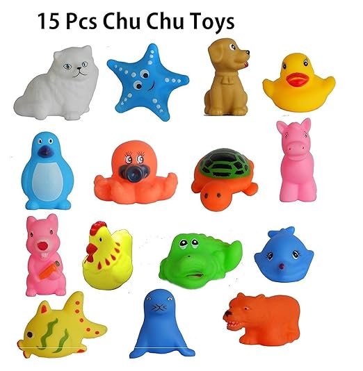 KISMIS Chu Chu Squeeze Toddler Baby Bath Toys Non Toxic Animal Shape (12PC CHU CHU)