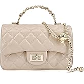 M-ioi-M Small Quilted Crossbody Bags for Women,Leather Shoulder Bag with Gold Chain Strap,Metal Top Handle Flap Evening Purse