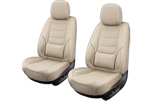 HOOZOOM Leather Car Seat Covers Waterproof Front Seat Covers Breathable Seat Protectors Universal Fit for Most Automotive Cars SUV Van Trucks (Beige, Front Pair)