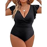 Blooming Jelly Womens Tummy Control Bathing Suit One Piece Plus Size Swimsuits Lace Up Back Ruffle Swim Suits 2026