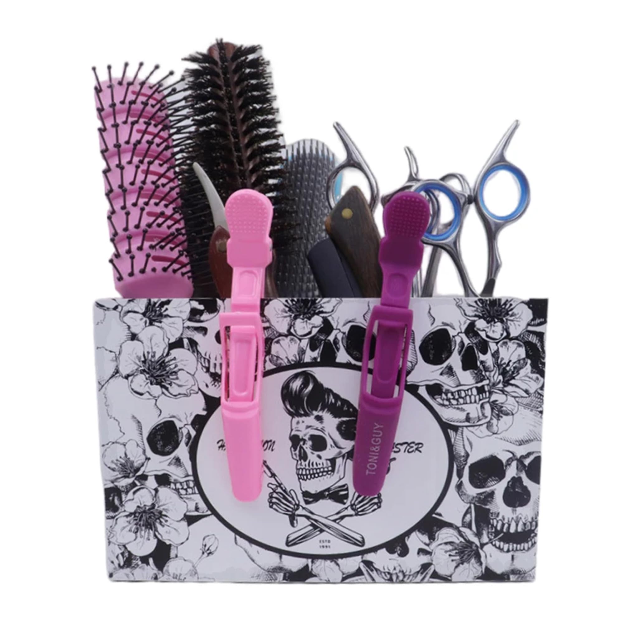 Eson Hairdressing Scissors Holder, Professional Shears Block & Brush Holder for Salon, Barber Scissor Organizer Stand, Tools Storage, Hairbrush Holder Rack (Pattern with Foam (White))