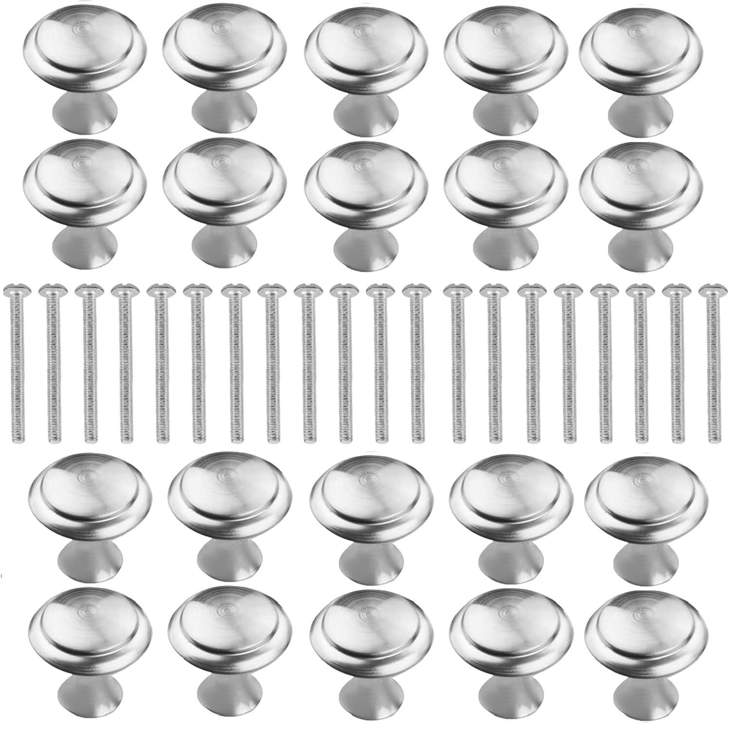 IUSOT Round Drawer Knobs 20 Pcs Stainless Steel Cabinet Knobs Handles Pulls with Screws Polished Pull Handles for Furniture Kitchen Wardrobe Bedroom Furniture 27mm