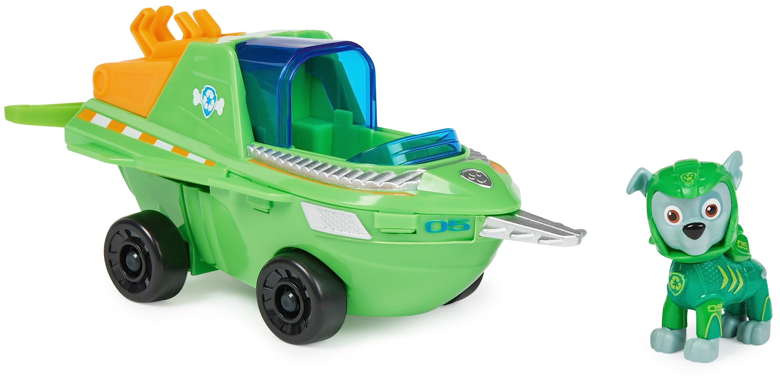 Paw Patrol Aqua Pups Rocky Transforming Sawfish Vehicle with Collectible Action Figure, Kids’ Toys for Ages 3 and up