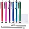 The Friendly Swede Micro-Knit Stylus Pen for Touchscreen — 6-Pack Hybrid Fiber Tip Universal Capacitive Stylus Pen for iPad; Lanyards & Cleaning Cloth - Hot Pink/Aqua Blue/Green/Dark Blue/Red/Purple