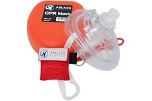 Archer MedTech CPR Mask (with additional Keychain CPR Mask) - First Aid Face Shield with One-Way Breath Valve Brand