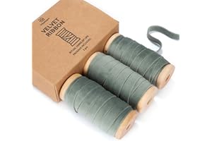 Vitalizart Dusty Green Velvet Ribbon Set 3/8" x 15 Yd Wooden Spool Fabric Trim 3 Rolls * 5 Yd for Christmas Wreath Decoration Handmade Craft Ornaments Gift Wrapping & Bow Making
