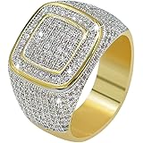 JINAO18K Gold Cluster ICED Out Lab Simulated Diamond Band Micropave Mens Bling Ring