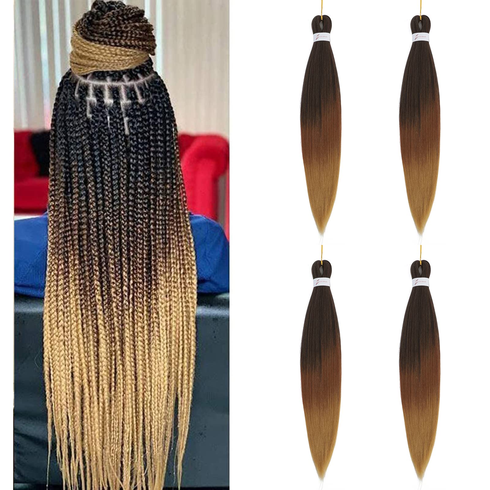 X-Tress 4pcs/pack Ombre Crochet Braids 26" Long Easy Braids Brown Box Hair Extension Jumbo Knotless Black Braiding Hair Africa Braid Ginger Hair 2 Tone Color Clean and Neat(MT1B/30/27) โ image 1