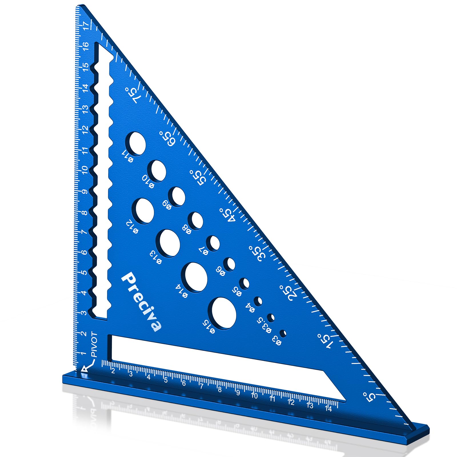 Speed Square, Preciva 7inch/180mm Set Squares, Triangle Ruler with 14 Types of Drill Holes, Blue