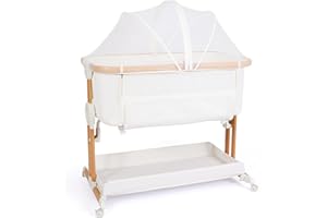 bicystar Baby Bassinet Bedside Sleeper 2 in 1 with Wheels, Breathable All Mesh with Mattress, Incline Option, 5 Adjustable Heights for Newborn to 6 Months Infant