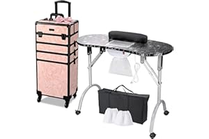 AW BYOOTIQUE Portable Manicure Table for Nail Tech Station Cosmetology Case on Wheels Rolling Makeup 4in1 Travel Trolley Organizer,CB Dusk