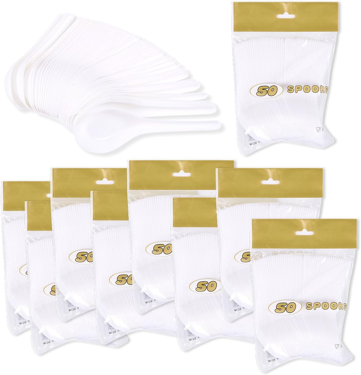 500-Pack Chinese Spoons - Disposable Chinese Soup Spoons - Plastic Asian Spoons for Soups, 5.4 x 1.5 Inches, White