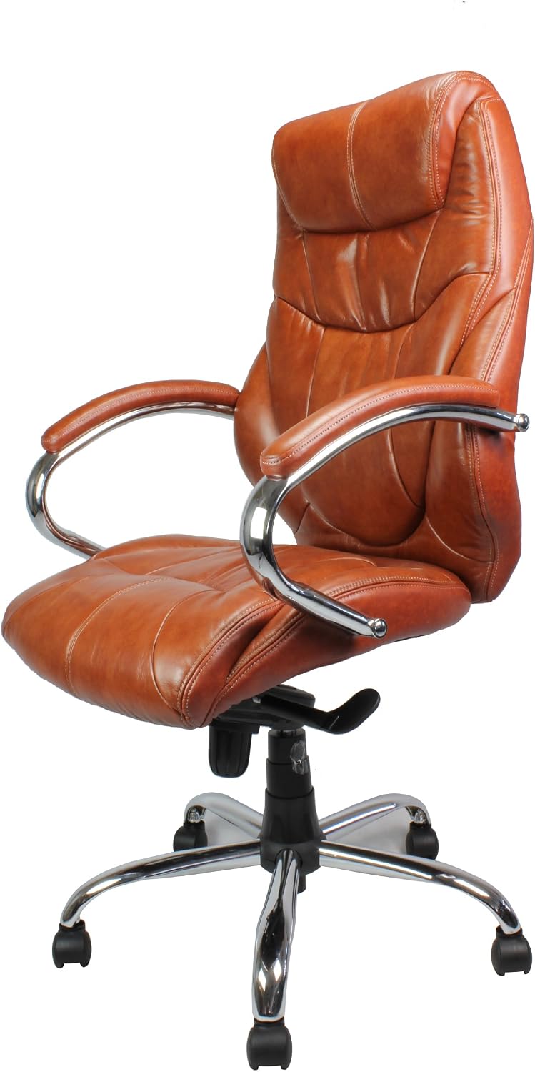 Eliza Tinsley 617KTAG/TN High Back Luxurious Leather Executive Armchair with Chrome Base - Brown - Image 5