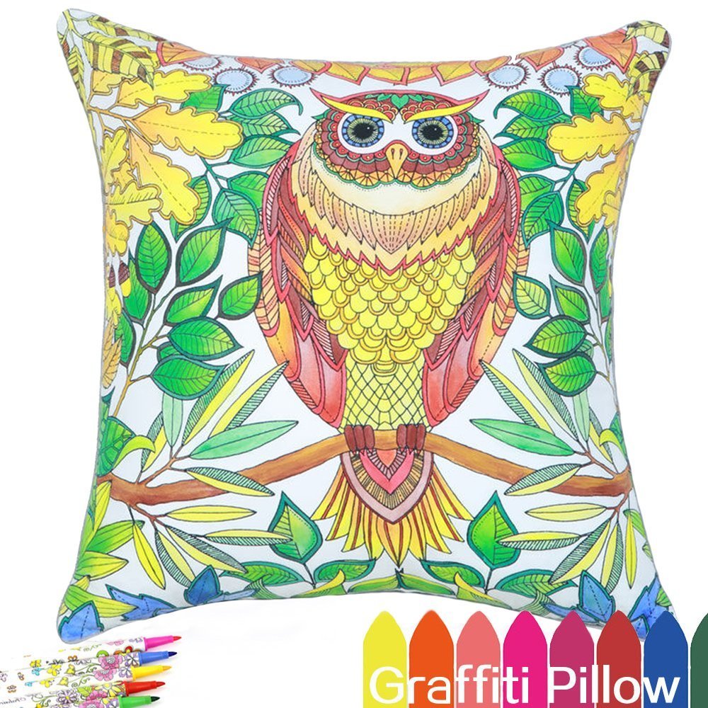 Diy Coloring Pillowcase Fastness Cat Owl Pattern Graffiti Pillow
