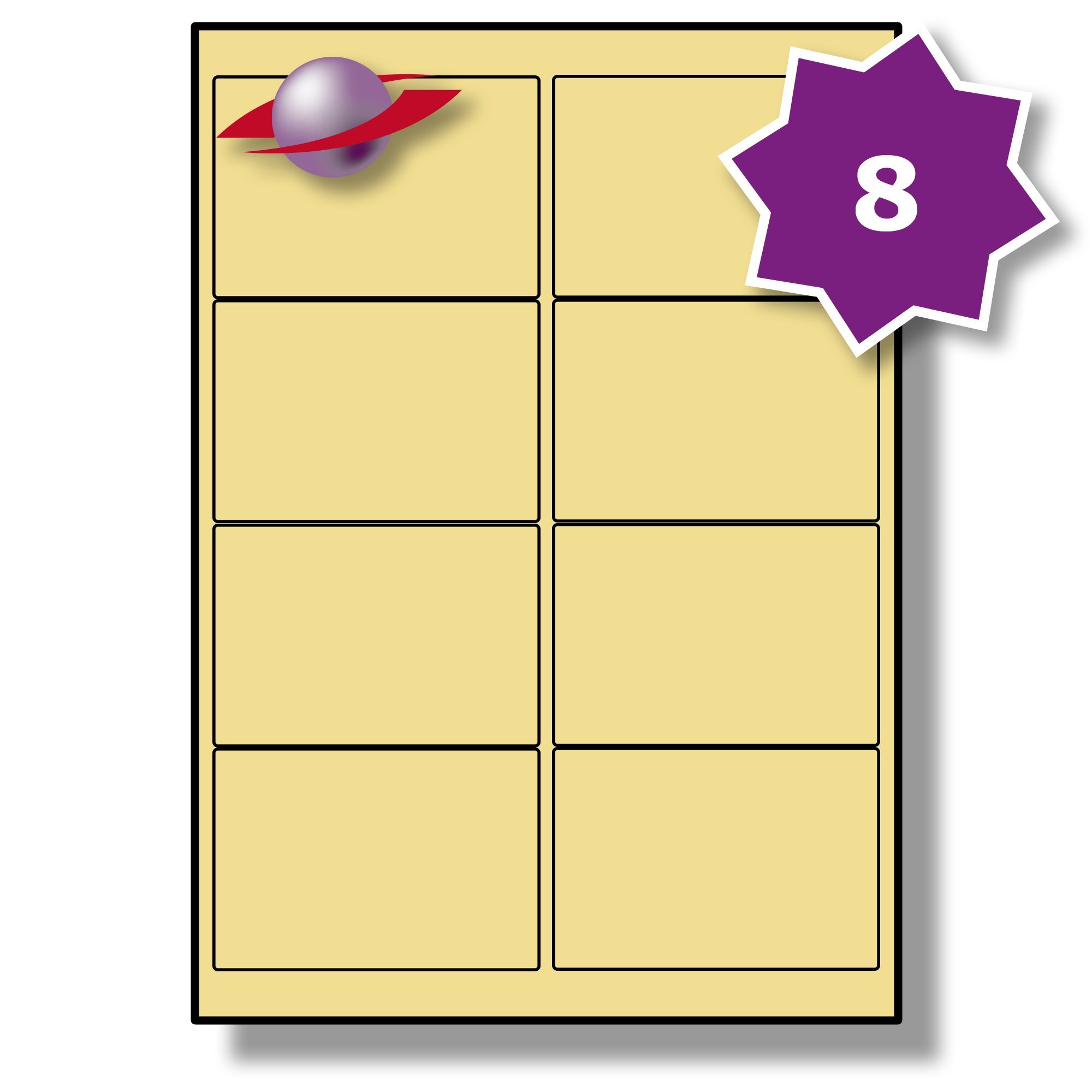 Label Planet® 8 Per Page/Sheet, 5 Sheets (40 Sticky Cream Labels), Blank Plain Matt Quality A4 Coloured Paper Stickers, for Laser/Copier/Inkjet Printer, UK LP8/99C, 99.1 x 67.7 MM, Colour Coding