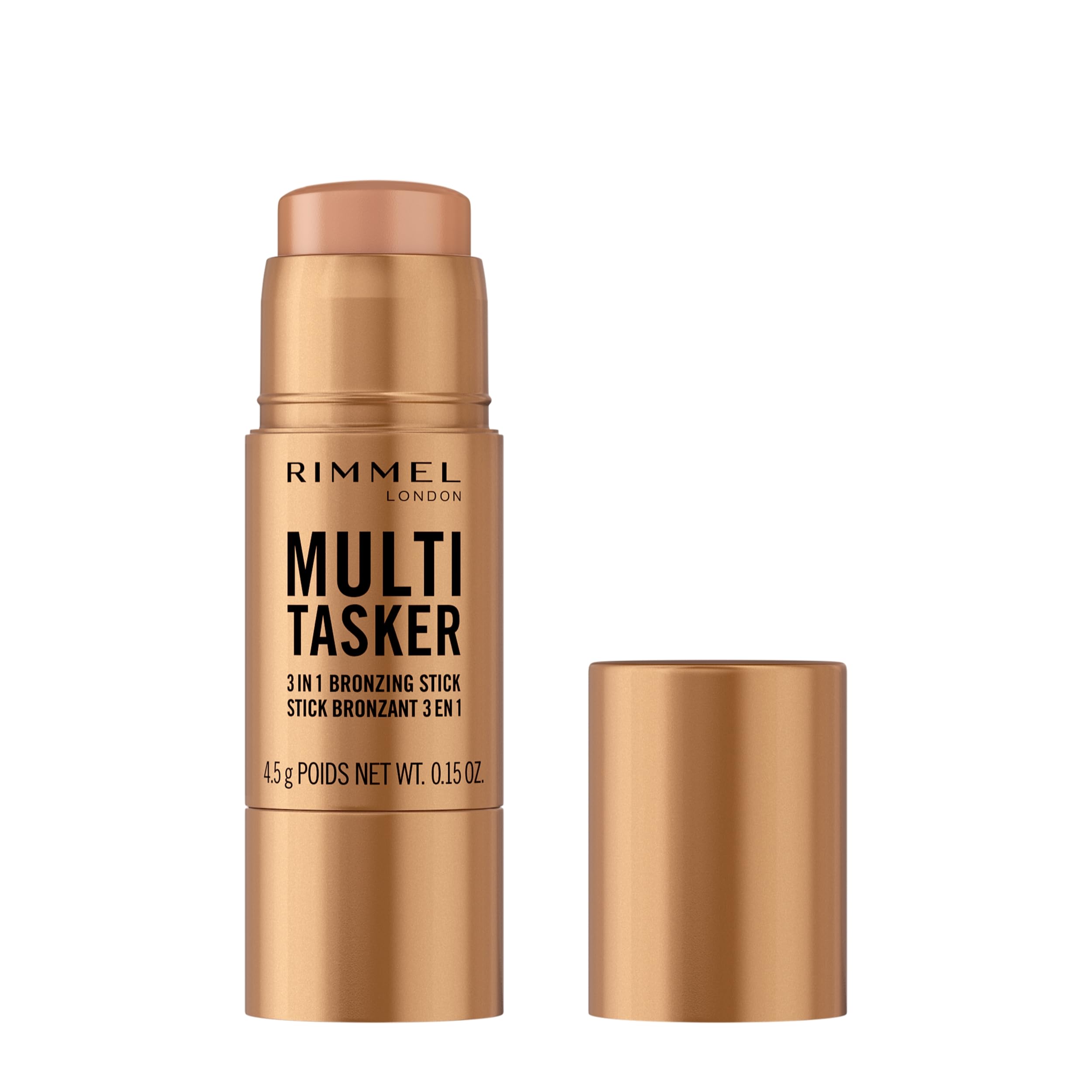 Rimmel Multi Tasker 3 in 1 Bronzing Stick, 001 Light, Sculpted and Bronzed Glow, All-Day Wear, Sheer and Dewy Finish, Infused with Vitamin C & E, Vegan Formula, Cruelty-Free
