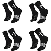 BeSlivewell 4 Pairs Cross Grip Soccer Socks Anti-Slip Christian Sports Sock Religious Faith Sock with Rubber Dots