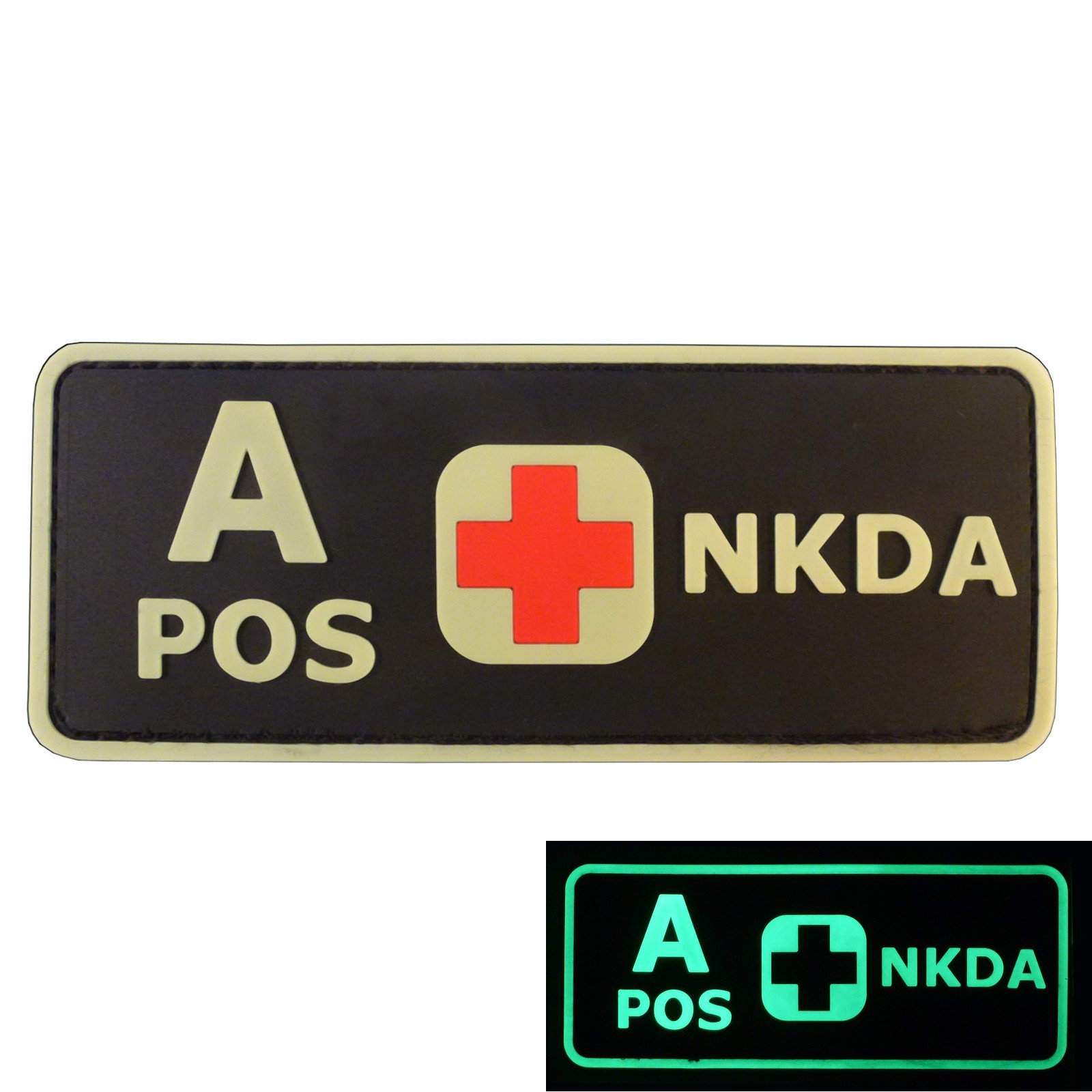 PVC Rubber 3D GITD Touch Fastener Patch Blood Type NKDA Glow in The Dark Combat Tactical GID