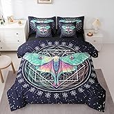 Erosebridal Moth Queen Comforter Set Kids Adult Butterfly 7 Pieces Bedding Halloween Gothic Decor Bed Set Geometric Bed in A Bag