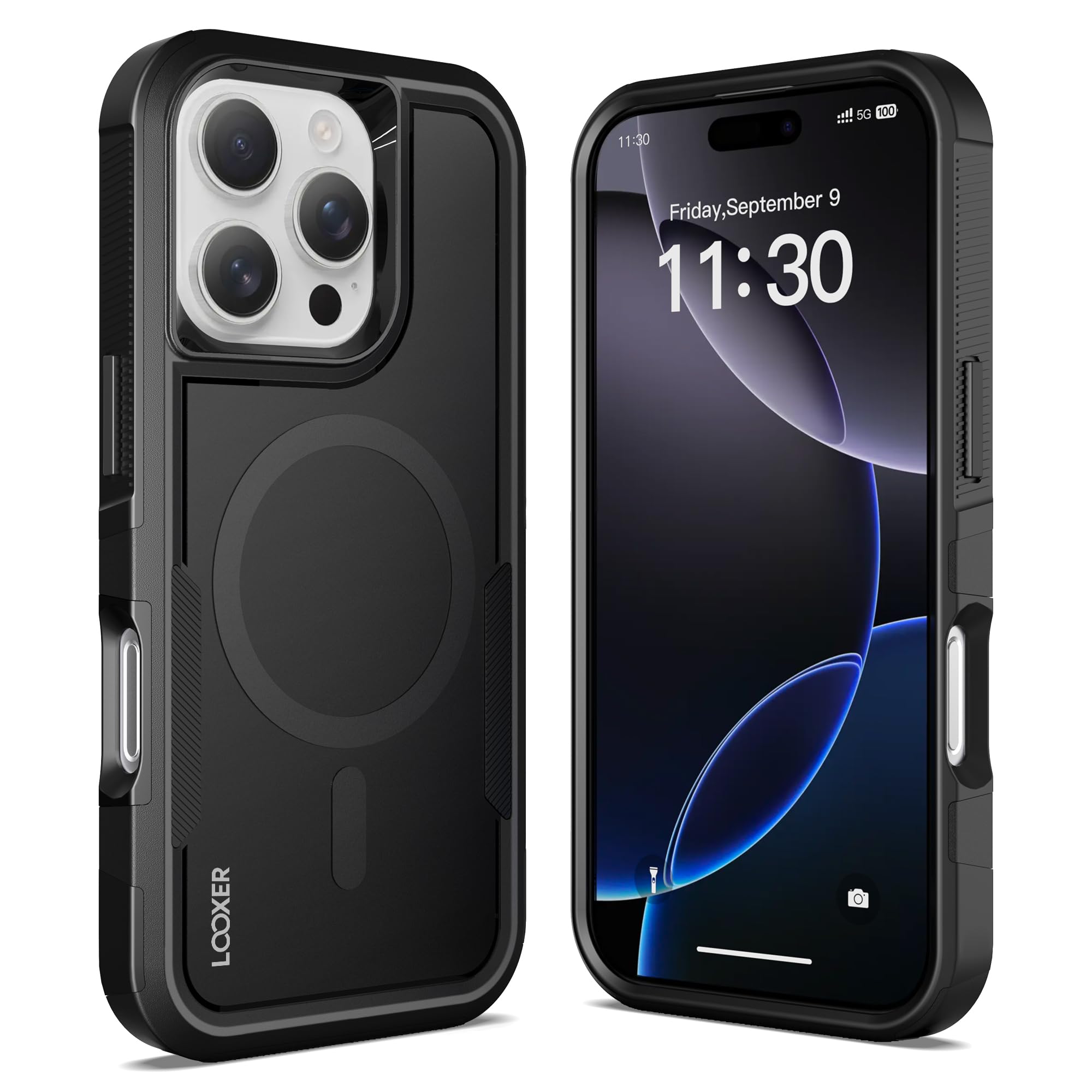 LOOXER® Defender Series Case for iPhone 16 Pro Max (6.9”) | Military-Grade Rugged Shockproof Protection, MagSafe Compatible + Premium Screen Protector Included (Black, 16 Pro Max)