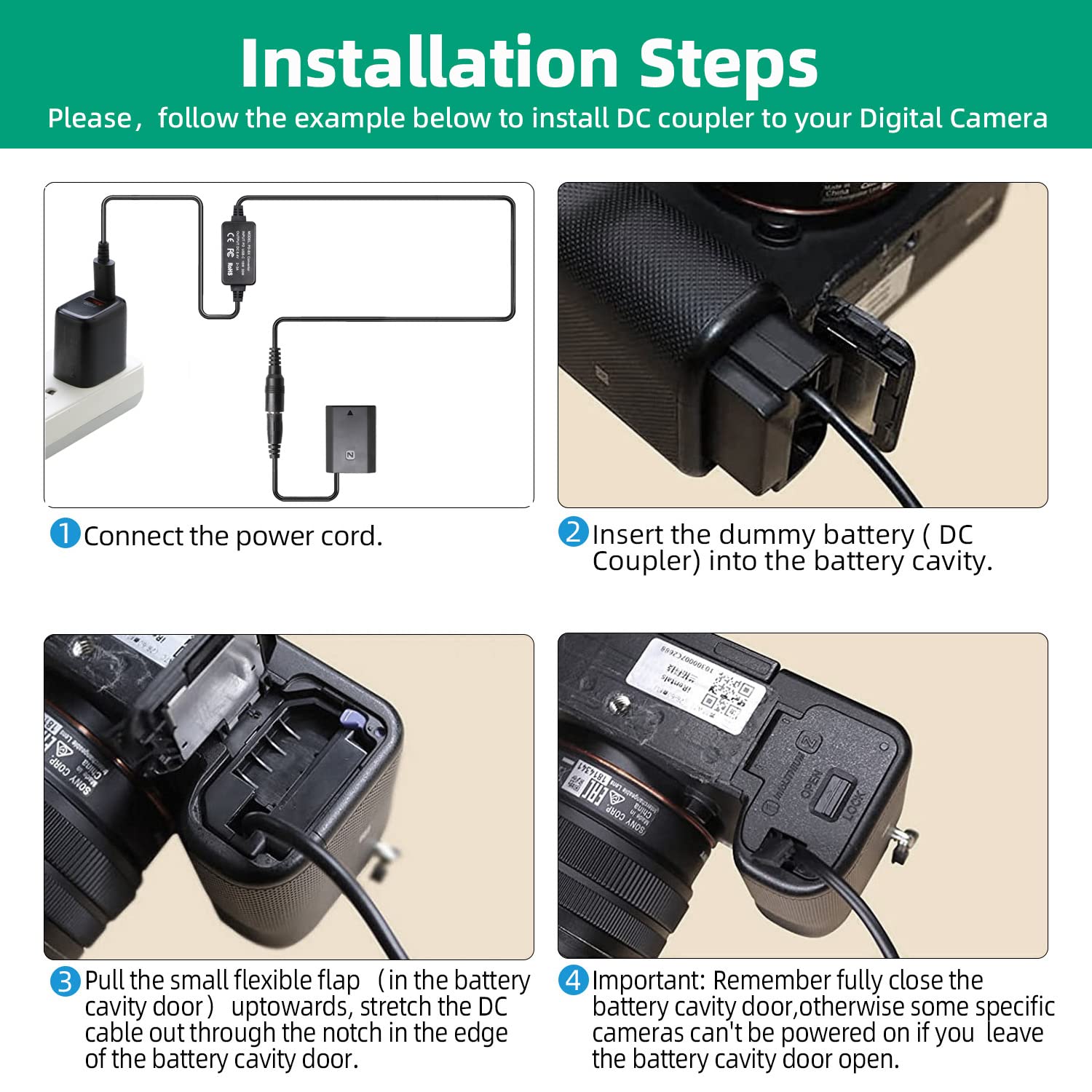 RONFEN NP-FZ100 Dummy Battery DC Coupler USB-C Cable PD Adapter Kit Replace AC-FZ100 AC Power Adapter for Cameras Sony Alpha 9 A9 II A9R A9S A7 III A7R III A7S III A6600 A7IV A7 IV A7R IV A7C A1 FX3