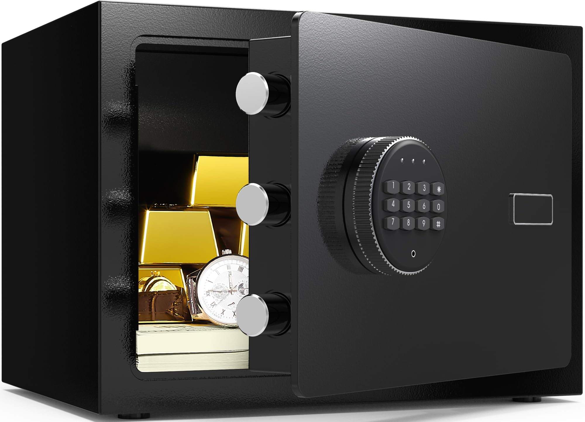 Photo 1 of 0.6 Cub Small Safe Box, Safety Box with Electronic Digital Keypad, Home Safe Box with Internal LED Light, Solid Alloy Steel Personal Safes for Home Office Hotel, Black