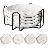 LE TAUCI Ceramic Spoon Rests for Stove Top with Holder, Set of 4 Farmhouse Spoon Holder for Kitchen Counter, 4.8 Inch Heat Resistant Utensil Rest for Cooking &amp; Coffee Bar, Embossed, White