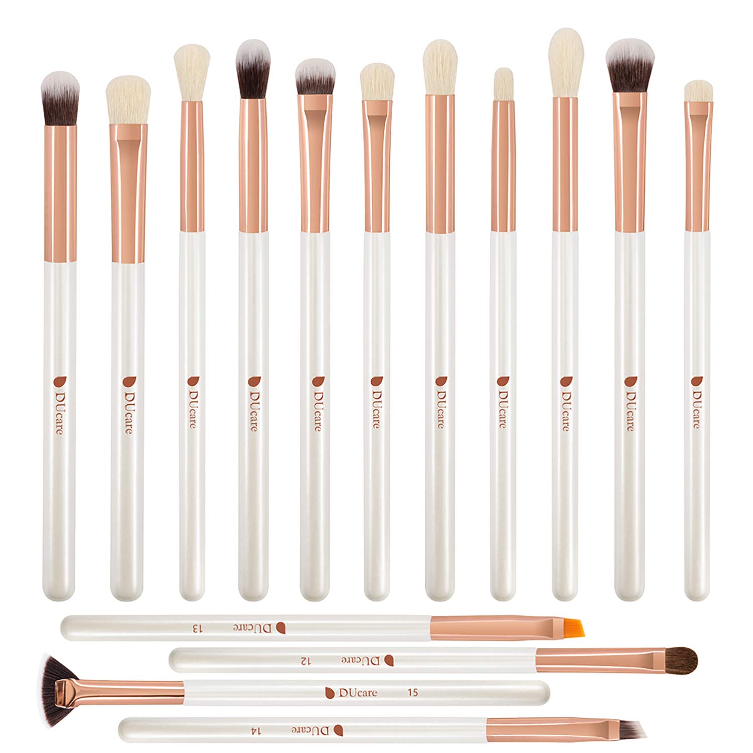 DUcare Eye Makeup Brushes 15pcs White Eyeshadow Makeup Brushes Set with Soft Synthetic Hairs & Real Wood Handle for Eyeshadow, Eyebrow, Eyeliner, Blending