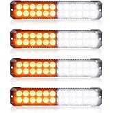 Nrgedzam 4PCS 24-LED Surface Mount Emergency Strobe Lights for Trucks Cars | Amber White Mini Grille LED Strobe Beacon Warning Flashing Lights for Vehicle, 17 Flash Patterns, High-Visibility, Slim, Sync