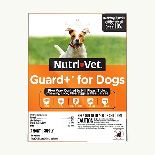 NUTRI-VET GUARD+ FOR DOGS – FLEA & TICK PREVENTION TREATMENT FOR DOGS 5-22 LBS. – WATERPROOF TOPICAL- 90 DAYS OF PROTECTION – 3 MONTHLY DOSES