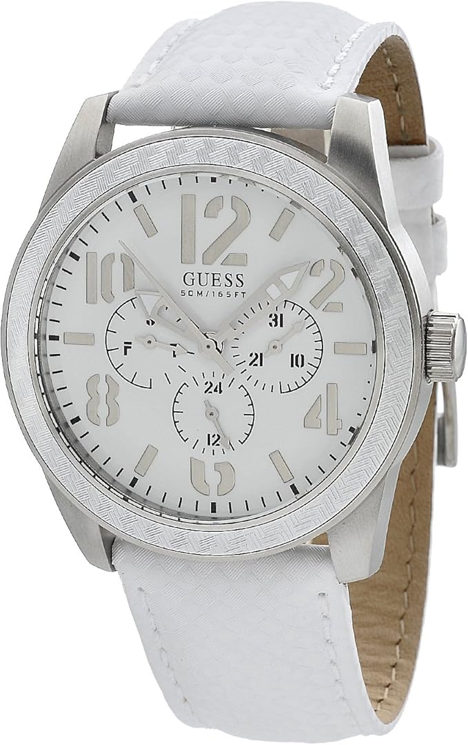 white dial leather strap watch