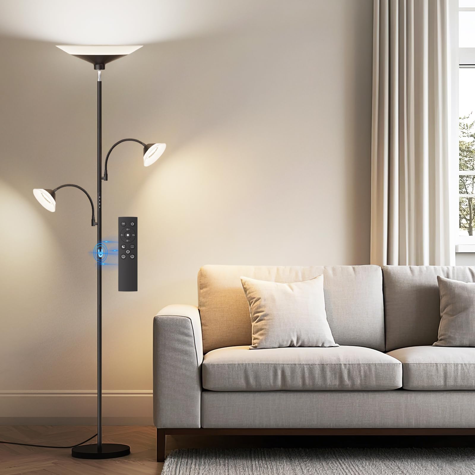 Photo 1 of SIBRILLE 3 Way Torchiere Floor Lamp - 42W Dimmable LED Tree Standing Lamp with Remote, 2300LM, Color Changing, Brightness Adjustable, 72" Tall Bright Corner Lamp for Living Room Bedroom Office