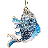 Fish Ornament, Fishing Ornaments for Christmas Tree - Christmas Ornaments for Men, Kids - Unique Beautiful Goldfish with Rhinestone, Gifts for Fisherman