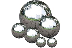 zosenda Stainless Steel Gazing Ball, 6 Pcs 50-150 mm Mirror Polished Hollow Ball Reflective Garden Sphere, Floating Pond Ball