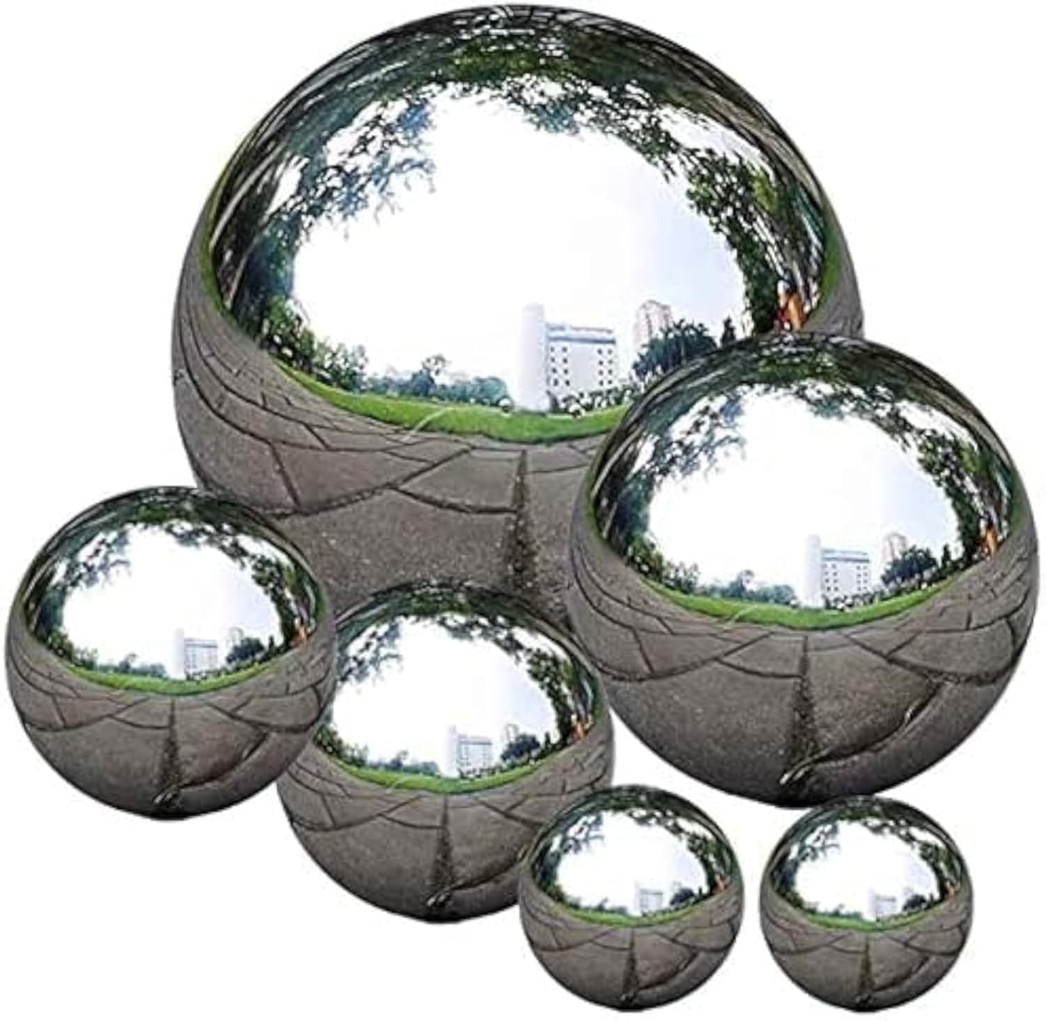 Uandear Stainless Steel Gazing Ball, Abonery 6 Pcs 50-150 mm Mirror Polished Hollow Ball Reflective Sphere, Floating Pond Balls Seamless Gazing Globe for Home Garden Ornament Decorations