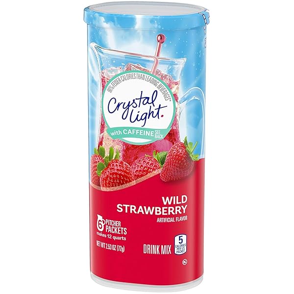 CRYSTAL LIGHT WILD STRAWBERRY DRINK MIX WITH CAFFEINE (6 PITCHER PACKETS)
