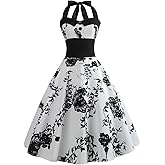 50s Dresses for Women Vintage 1950s Halter Retro Cocktail Dress 50s Polka Dot Pinup Rockabilly Audrey Hepburn Tea Party Dress