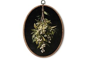 Hxlac Mistletoe Christmas Oval Wall Art Framed, Dark Moody Holiday Christmas Oval Wall Decor, Mistletoe Botanical Hanging Canvas Prints Wall Sculptures for Home Bedroom Decor, 8.5x11.5 Inch