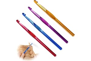 4Pcs Crochet Hooks, Large Sizes 8mm 9mm 10mm 12mm Aluminum Alloy Long Crochet Needles, Ergonomic Soft Grip Handles for Yarn W