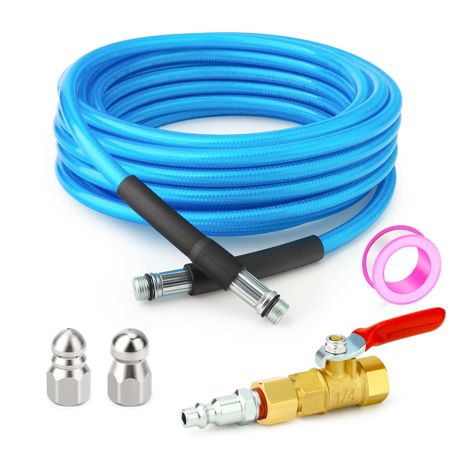 Photo 1 of GASHER 23feet Home Dryer Vent Duct Cleaning Kit, 2 Jetter Nozzle, 1/4" NPT Ball Valve, 1/4" NPT Air Plug, 1/4"NPT Reducer Adapter