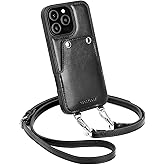 Leather Wallet Phone Case Compatible with iPhone 16 Pro Max,Crossbody Lanyards Wallet Phone Case for Women,Purse Flip Card Pouch Cover Case with Pouch Clip Card Holder Adjustable Wrist Strap Black