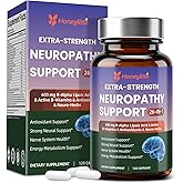 Honeylitte Alpha Lipoic Acid Neuropathy Supplements - with 600mg R-Alpha Lipoic Acid, NAC, ALC, Active Vitamin B12 B1 B2 B6, Magnesium - for Nerve Heath, Liver Detox, Antioxidant & Mental Support