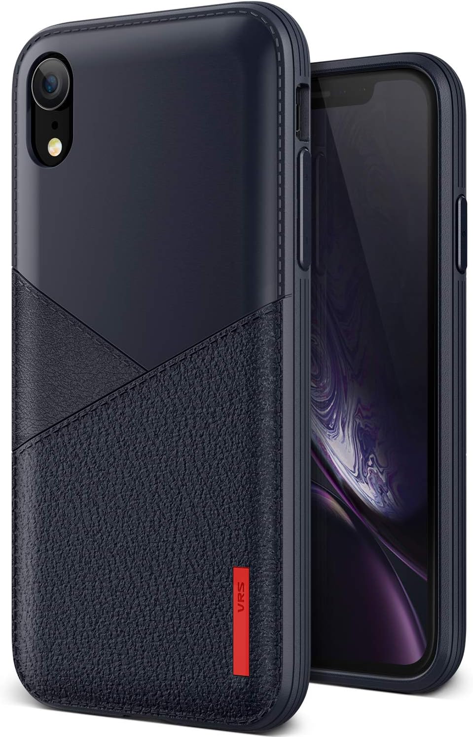 iPhone XR case, VRS Design [Navy] Vegan TPU Leather-Look Case [Leather Fit] Flexible Slim Premium case Compatible with Apple iPhone XR (2018)