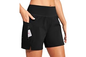Ewedoos Womens Swim Shorts High Waisted Board Shorts for Women Stretchy 5" Swim Beach Short with Pockets Swimwear Liner